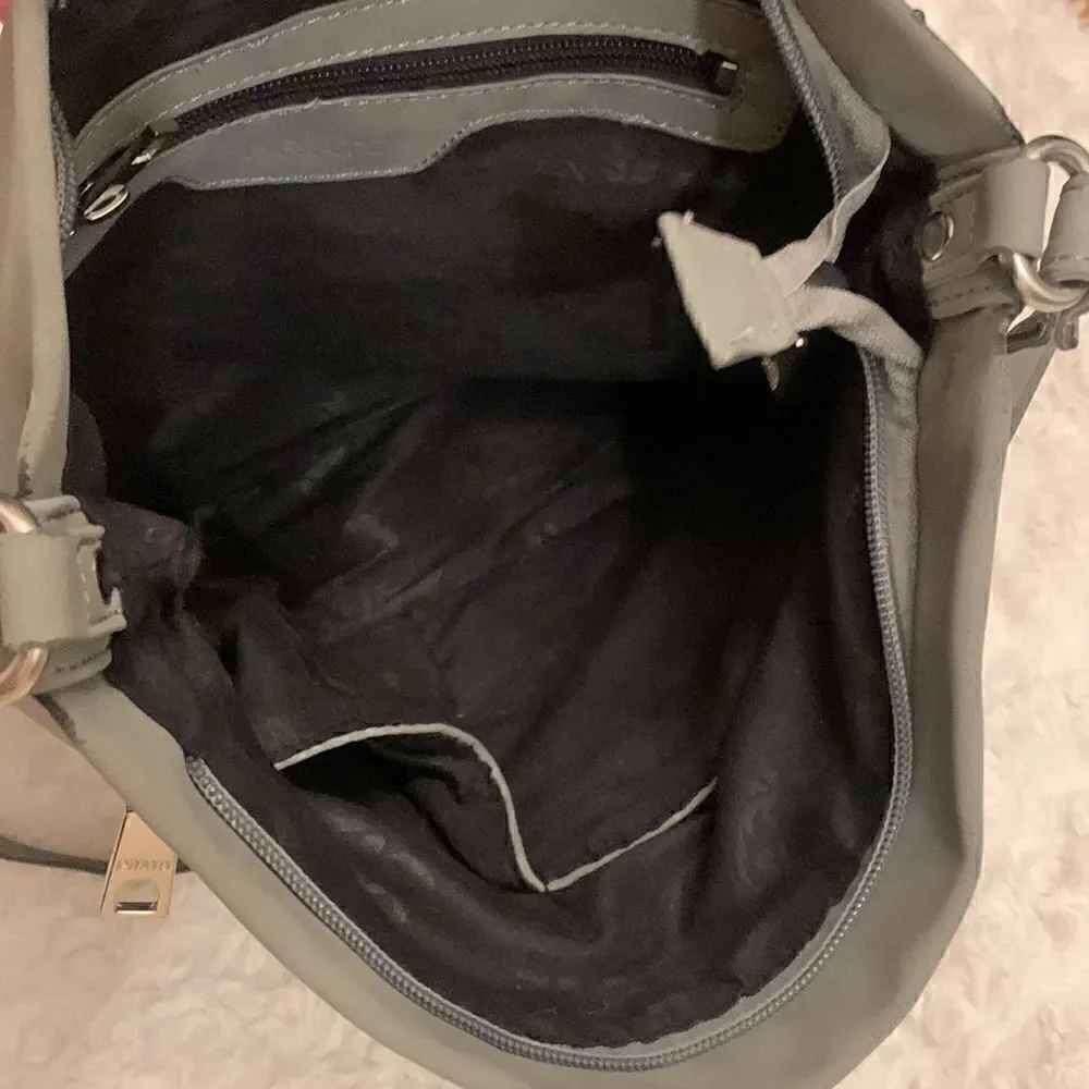 Prato EUC gray crossbody bag with silver hardware